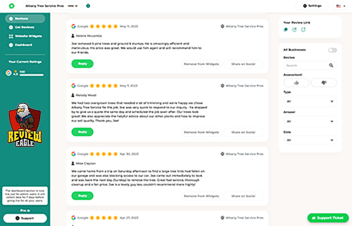 Review Eagle Provides a single Dashboard Screen to easily View and Reply to All your Online Reviews